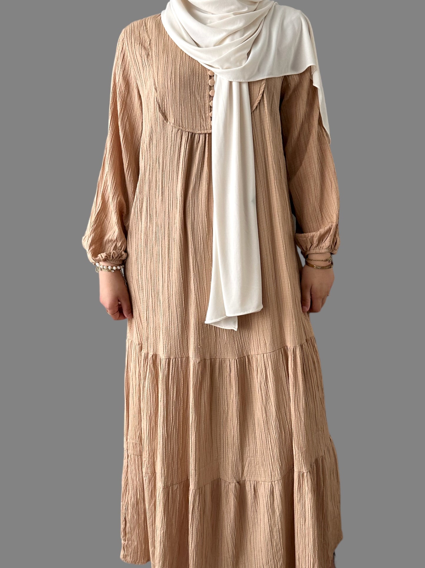 Robe à boutons côtelés - Marron clair