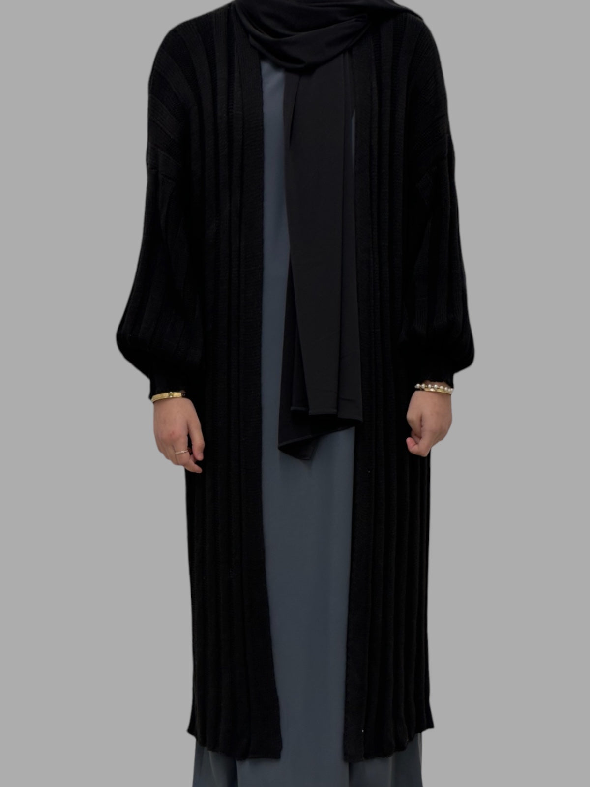 Long Knitted Cardigan - Black