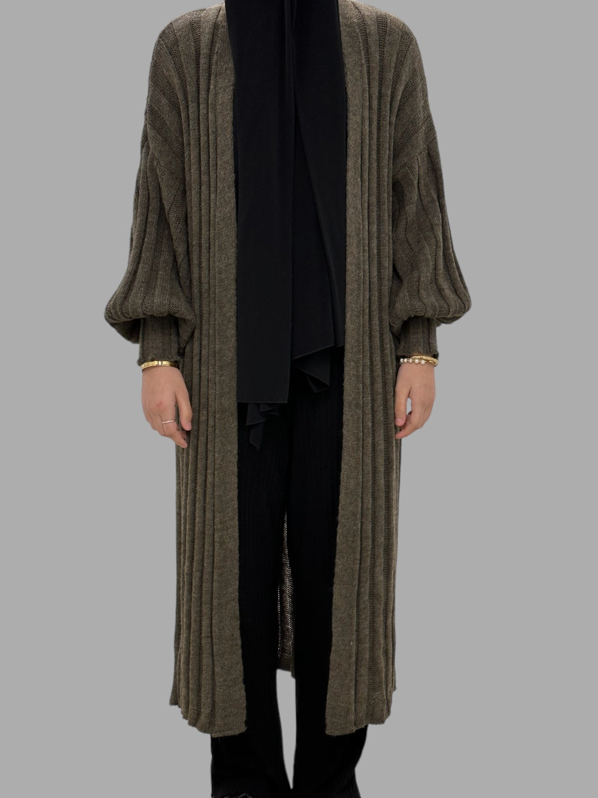 Long Knitted Cardigan - Taupe