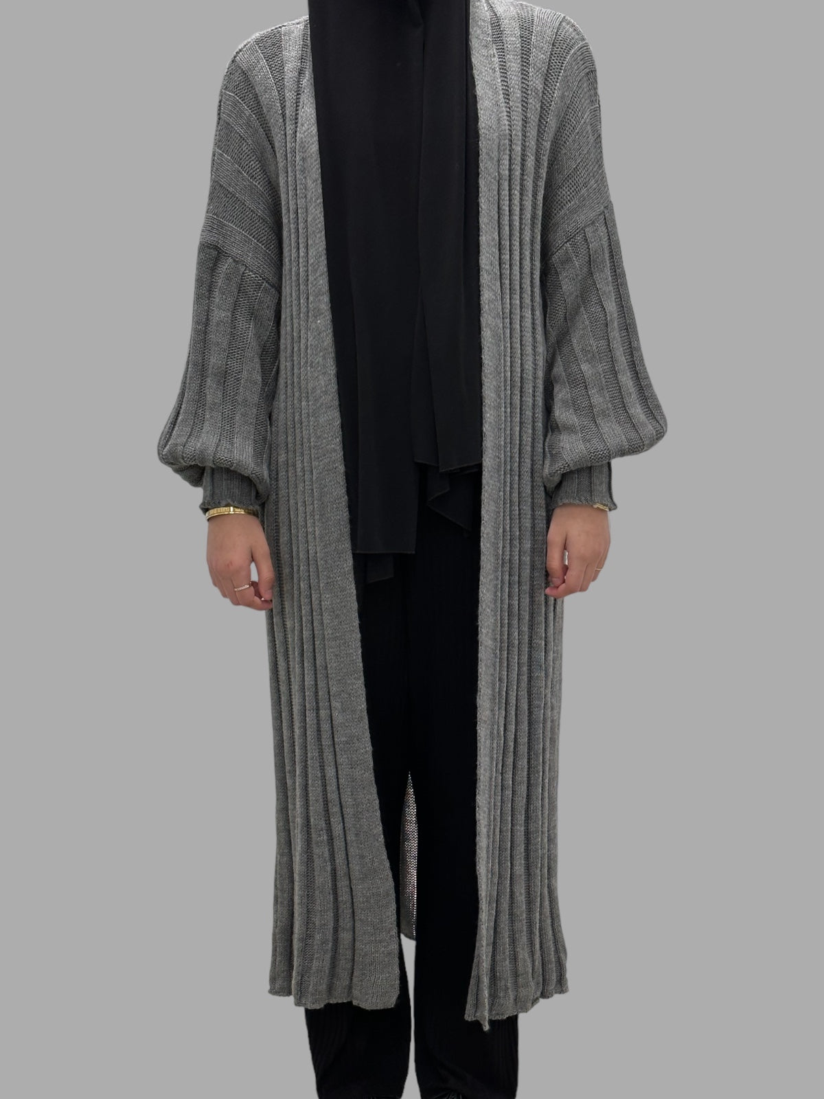 Cardigan long en maille - Gris