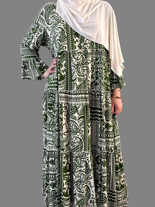 Flared Sleeve Dress - Green