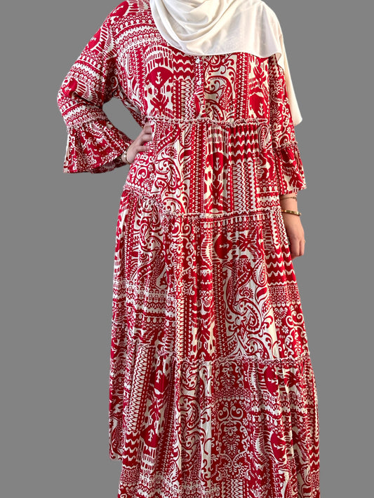 Flared Sleeve Dress - Red