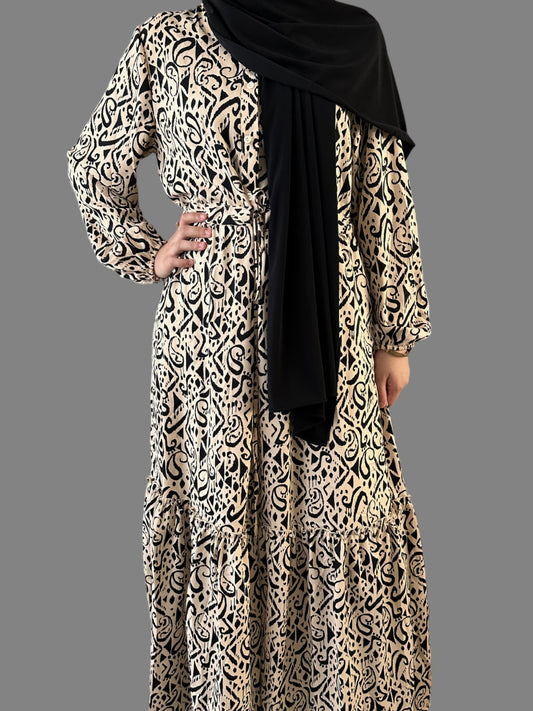 Maxi Dress With Print - Beige