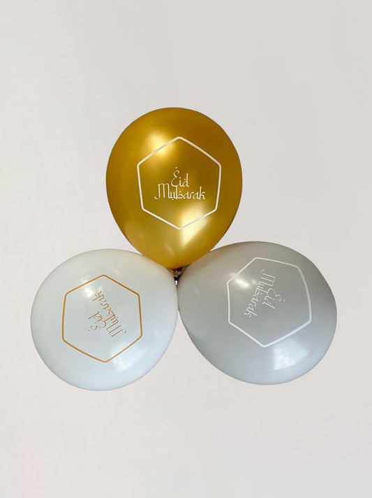 Eid Mubarak balonnen - Gold (2st)/Grey (2st)/White (2st)
